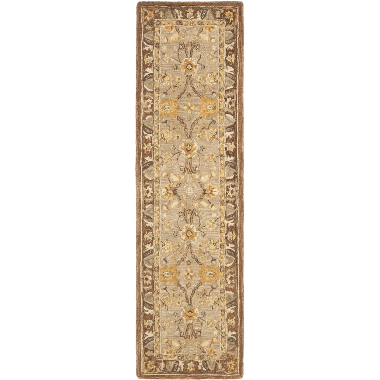SAFAVIEH Anatolia Sharon Traditional Wool Area Rug, Dark Grey/Brown, 4' x 4' Round