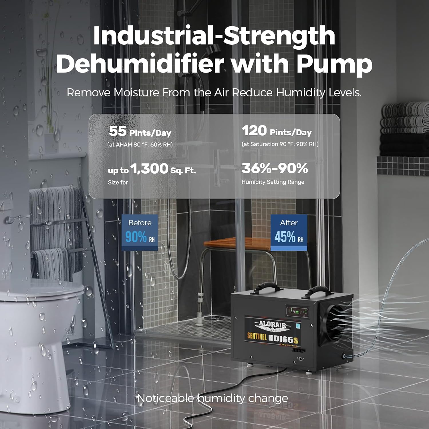 ALORAIR Energy Star Dehumidifiers with Wi-Fi, 120 Pint with Pump and Hose Controls,Compact Auto Defrost Design, Basement ,Crawl Space and Commercial Dehumidifiers ,5 Years Warranty