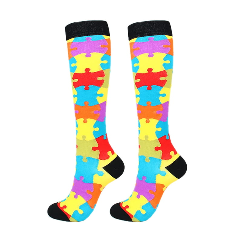 Fymall 1 Pair Women Men Multi-color Compression Socks High Stocking ...