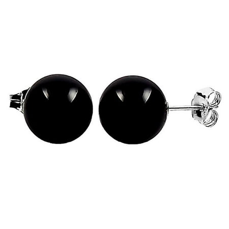 Natural Black Onyx 10mm Ball Stud Earrings 925 Sterling Silver Posts