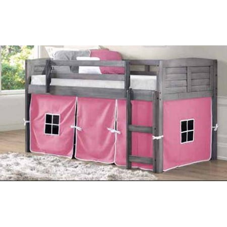 Tent Only Loft Bunk - Donco Kids Louver-Color:Antique Grey,Size:Twin,Style:Low Loft w/Pink Tent