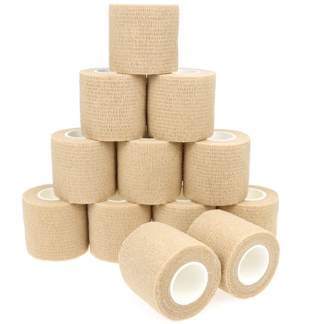 Venda cohesiva autoadhesiva KEQCQE de 5 cm, beige, 12 rollos