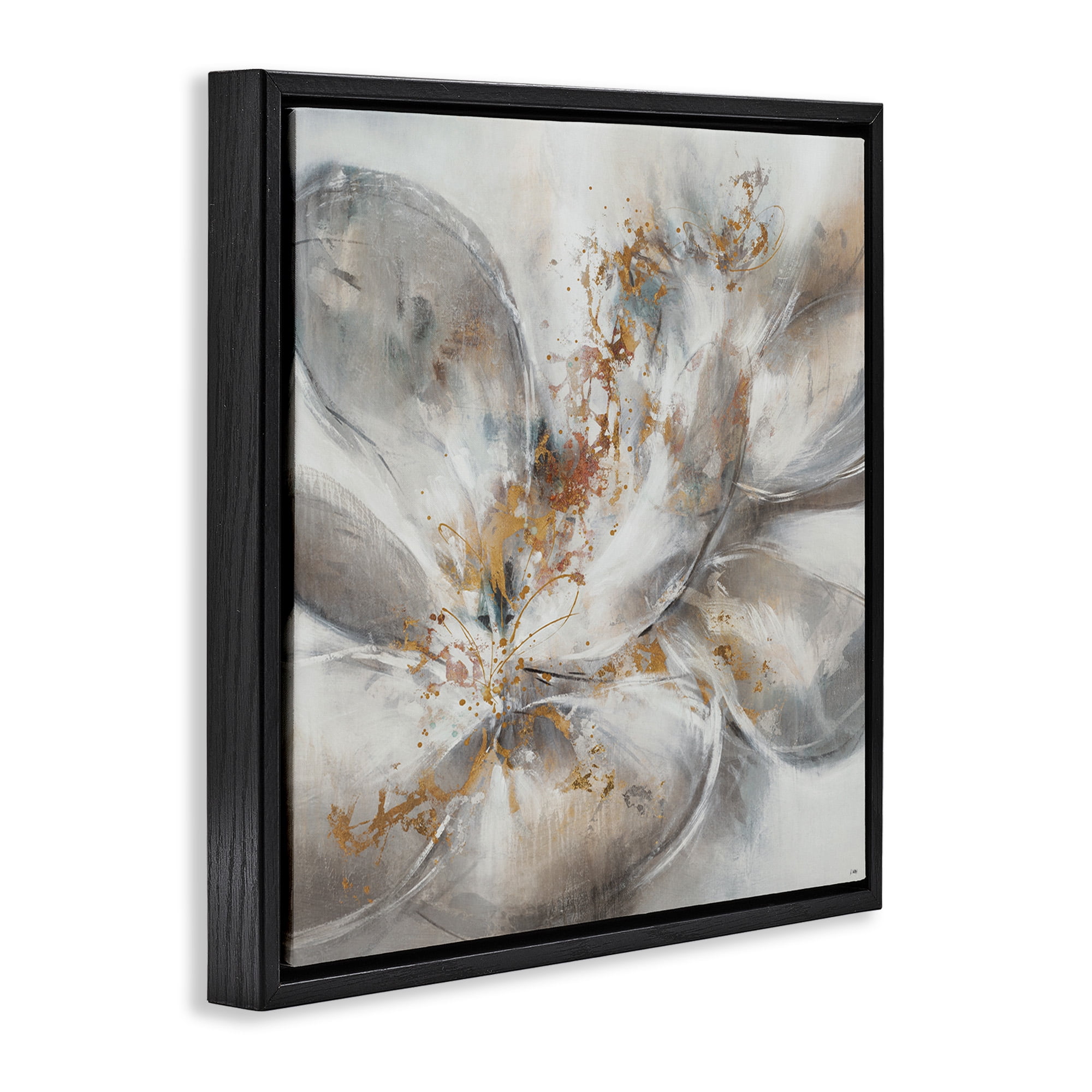 Stupell Industries Abstract Flower Bloom Painting Botanical & Floral Painting Black Floater Framed Canvas Art Print Wall Art, 18 x 18