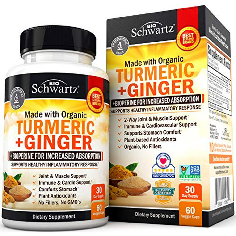Organic Turmeric & Ginger Capsules with BioPerine Black Pepper for