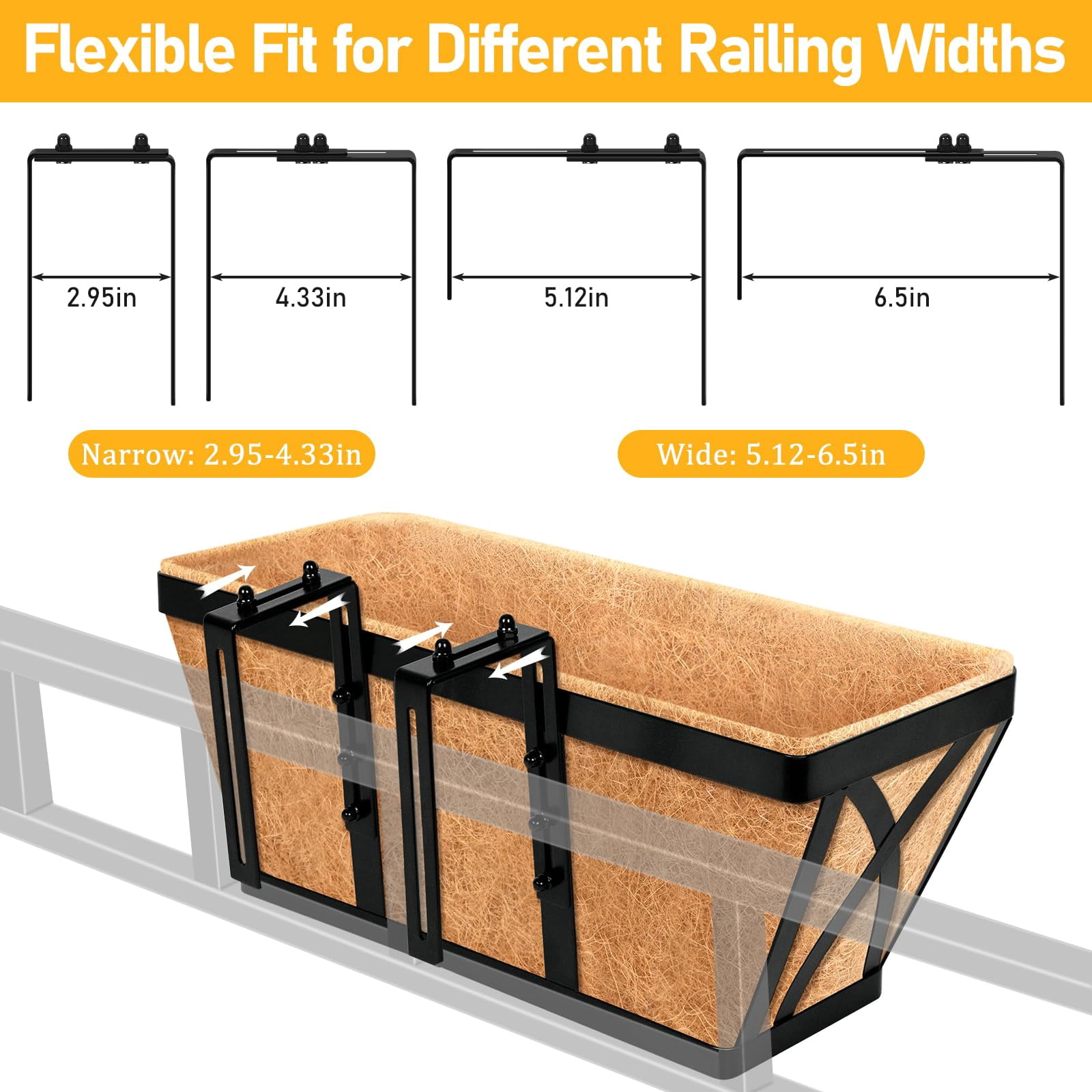 4 16inch Metal Railing Window Box Planter with Coco Liner