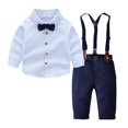 thumbnail image 2 of Toddler Boys Striped Suspender Gentleman Suit Birthday Wedding Outfit Soft Stripe Long Sleeve Shirts Solid Bow Tie Cotton Suspender Long Pants, 2 of 8