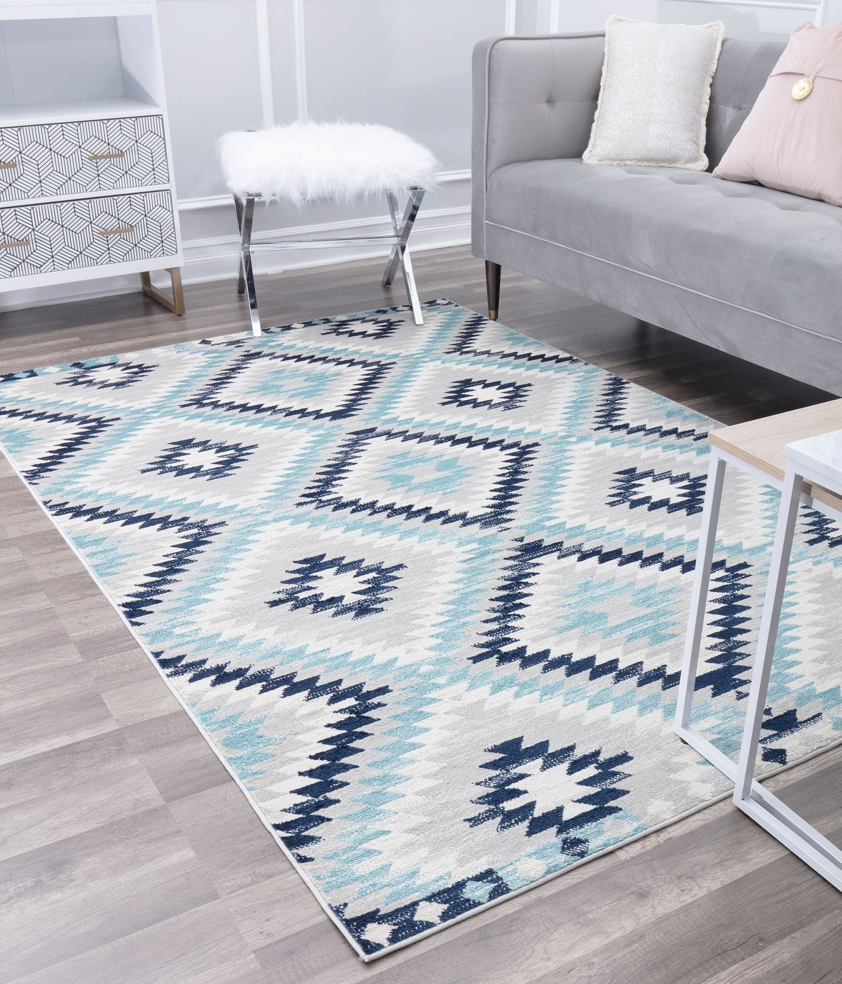 Soleil BR30I Ice Blue Tribal Moroccan blue Area Rug, 2'x8'