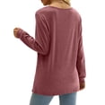 thumbnail image 3 of DYMADE Women's Leisure Solid V-Neck Long Sleeve Pleated Basic T-Shirt Blouse Tops, 3 of 3