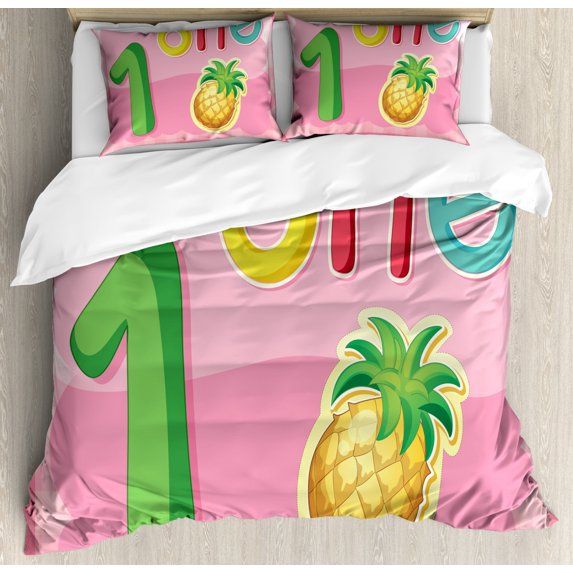 Numbers Bedding Number King Size Duvet Cover Set, First Year Celebration One Sign with ...