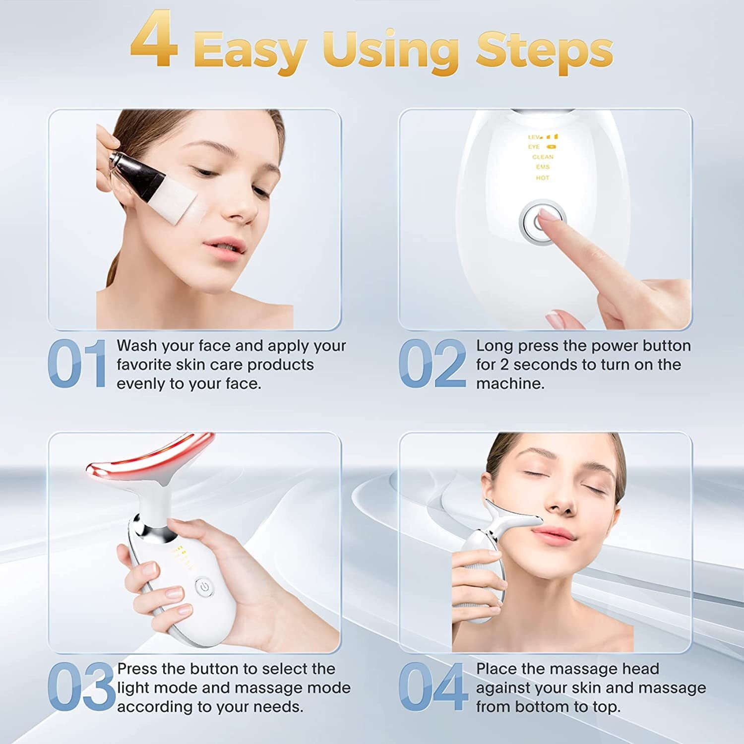 Micro-Glow Facial, 3 Color Led Face Neck Massager, USB Rechargeable Guasha Tool for Face for Skin Care Routine at Home(White)