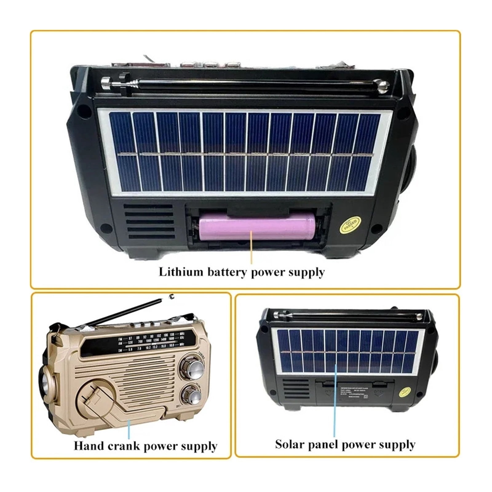 Portable High Sensitivity FM AM SW Radio Solar Charging Emergency Receiver Hand Crank Bluetooth Speaker Music Player AUX ,Listen Anytime, Anywhere