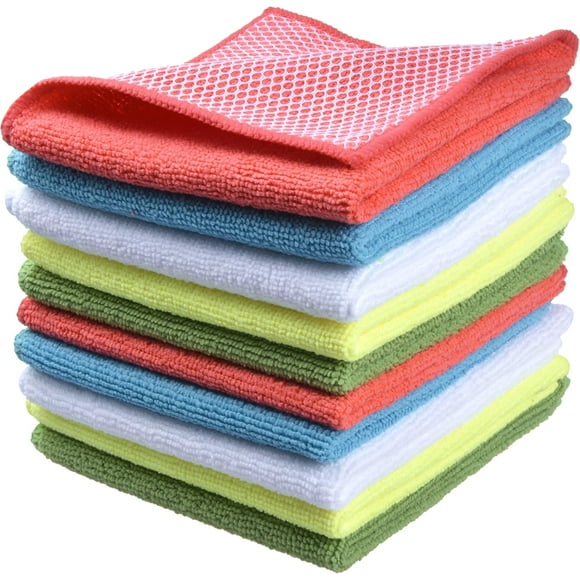 Microfiber Cleaning Cloth for Multi-Purpose Use, Absorbent Streak Free Non-Scratch Surfaces, Lint Free Rags for Dish Drying Washing, 10 Pcs, Assorted Colors