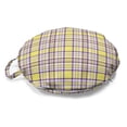 thumbnail image 1 of Tartan Round Floor Cushion with Handle, Abstract Checkered Motifs Squares and Stripes Shapes Gingham Like, Decorative Pillow for Living Room & Dorms, 18" Round, Pastel Yellow and Violet, by Ambesonne, 1 of 4
