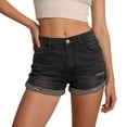 thumbnail image 3 of Women's High Waisted Distressed Denim Shorts Rolled Cuff Stretchy Summer, 3 of 9
