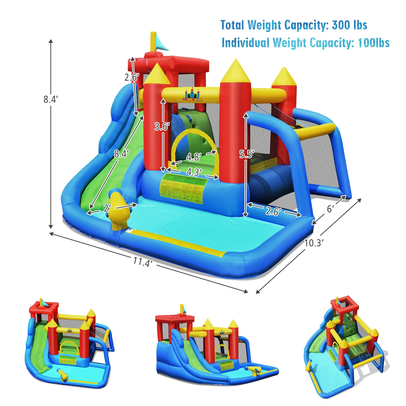 Infans Inflatable Bouncer Water Slide Bounce House Splash Pool without Blower