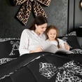 thumbnail image 4 of Meiyoeat Leopard Print Bow Diamond Full Size Comforter Sets for Women Girls, Fashion Ribbon A Letter Bedding Comforter Set, Black Reversible, 3pcs, 4 of 6