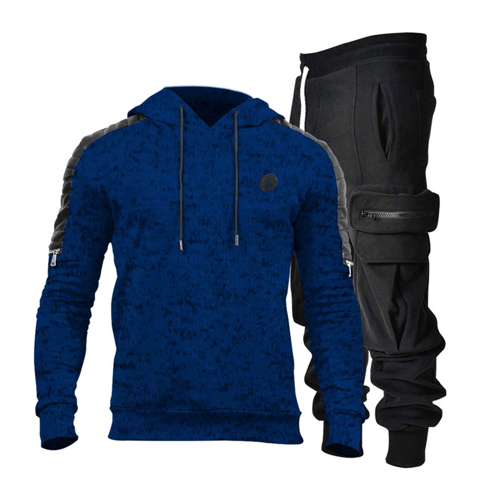 Blue Suits Winter Men's Fashion Sport Multi-Pocket Cargo Pants, Hoodie ...