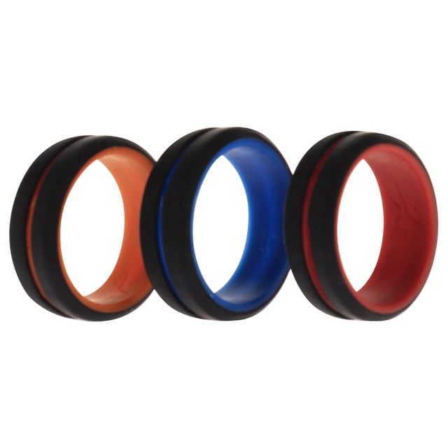 Juego de anillos de línea media de 2 capas de boda de silicona - Negro por ROQ para hombres - Anillo de 3 x 9 mm