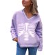 thumbnail image 1 of VISgogo Suéteres con cuello en V para mujer, blusas de punto holgadas con estampado de esqueleto clásico de manga larga VISgogo moda, 1 of 5