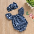 thumbnail image 5 of Qiylii Baby Girl Denim Bodysuit Off Shoulder Peach Heart Print Romper+Headband, 5 of 8