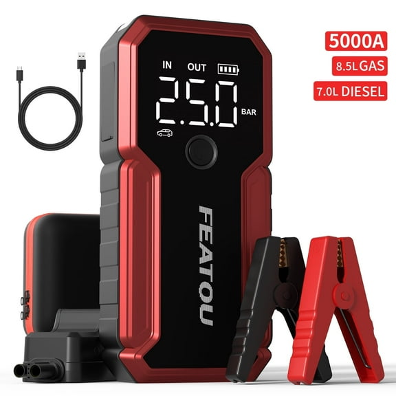 FEATOU Car Jump Starter,6500A Peak 12V Battery Jump Starter Pack for All Gas and up to 7.0L Diesel Engine,Portable Battery Booster Box with USB Quick Charge and Type C Supersafe