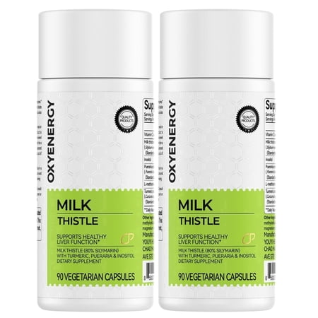 OxyEnergy Silymarin Milk Thistle 300mg Extract with Vitamin C, Inositol & Pueraria – Daily Liver Support and Antioxidant – 180 Vegetarian Capsules(2 Pack)