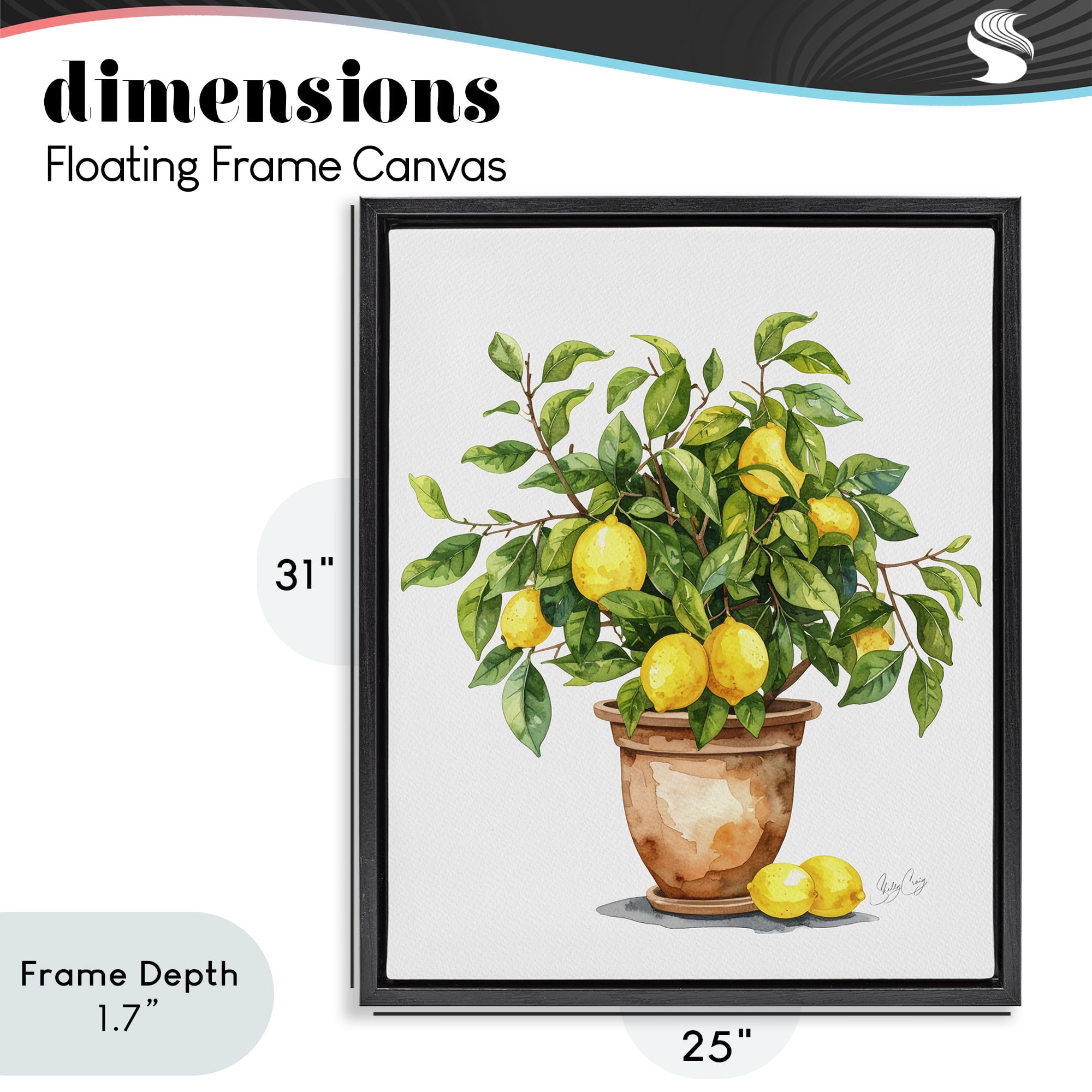 Stupell Industries Potted Lemon Tree Black Framed Floater Canvas Wall Art, design by Shelly Craig