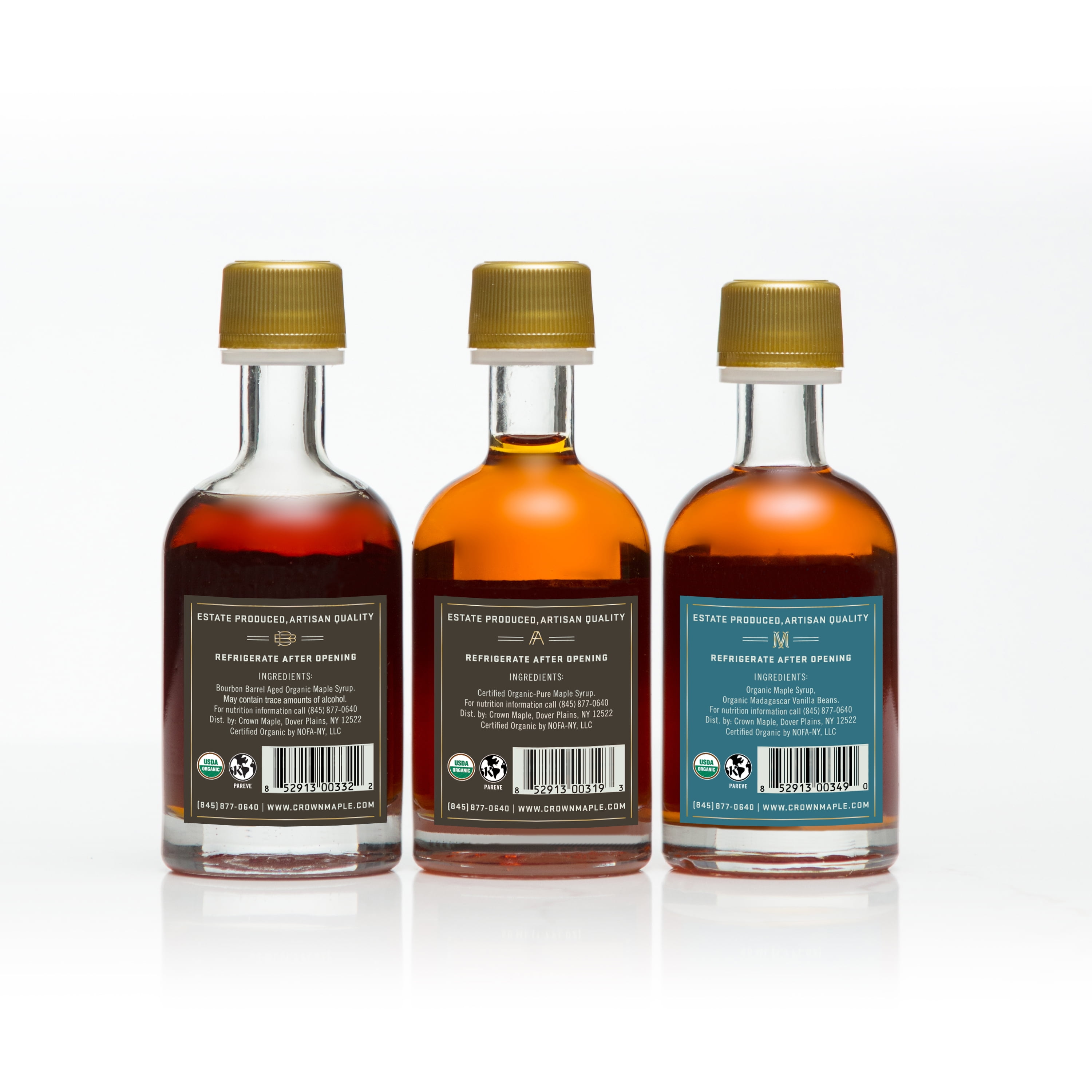 Crown Maple Organic Maple Syrup with Three 1.7 fl oz Bottles: Amber 100%Pure, Bourbon & Vanilla