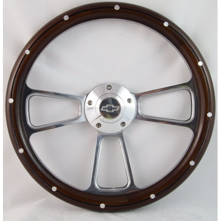 60-63 Chevrolet Corvair 14" Unstained Oak Wood Billet Black Steering Wheel Set Adapter & Horn