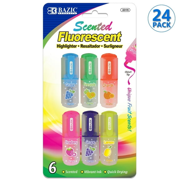 BAZIC Fruit Scented Highlighters Chisel Broad Line Marker (6/Pack), 24-Packs