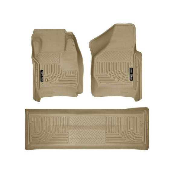 Husky Liners 98383 Weatherbeater Floor Mats Fit 2008-2010 Ford F-250, F-350, F-450 Crew Cab w/o Manual Transfer Case Shifter - Front/2nd Seat - Tan