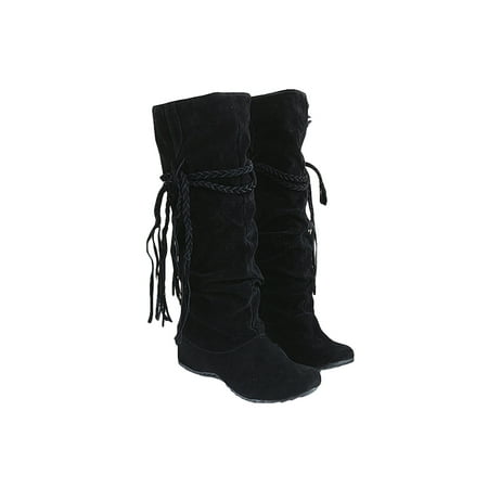 

Ferndule Ladies Platform Bootie Work Breathable Tassel Non-slip Lace Up Fringe Boot Black 7