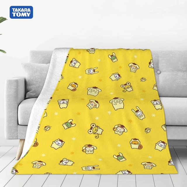 Sanrio-Manta de pompurin Kawaii para niños, cobertor para cama, sofá, aire acondicionado, ropa de cama
