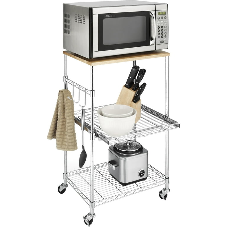 Whitmor Kitchen Storage Microwave Cart Chrome 16 Length x 22.5 Width x 34 Height inches