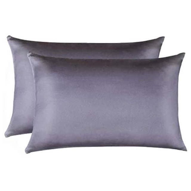 Juego de 2 fundas de almohada de seda Jocoku, 100% morera, color queen grey