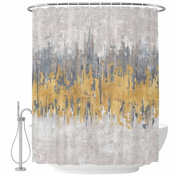 Yellow Grey Abstract Shower Curtain, Waterproof Shower Curtains for Bathroom, Gradient Geometric Graffiti Modern Art Washable Fabric Bathtub Curtain Set Bath Decor with 12 Hooks Extra Long 72"x96"