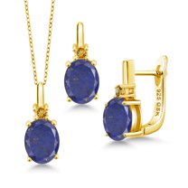 Gem Stone King 6.21 Ct Blue Lapis Yellow Citrine 18K Yellow Gold Plated Silver Pendant and Earrings Jewelry Set