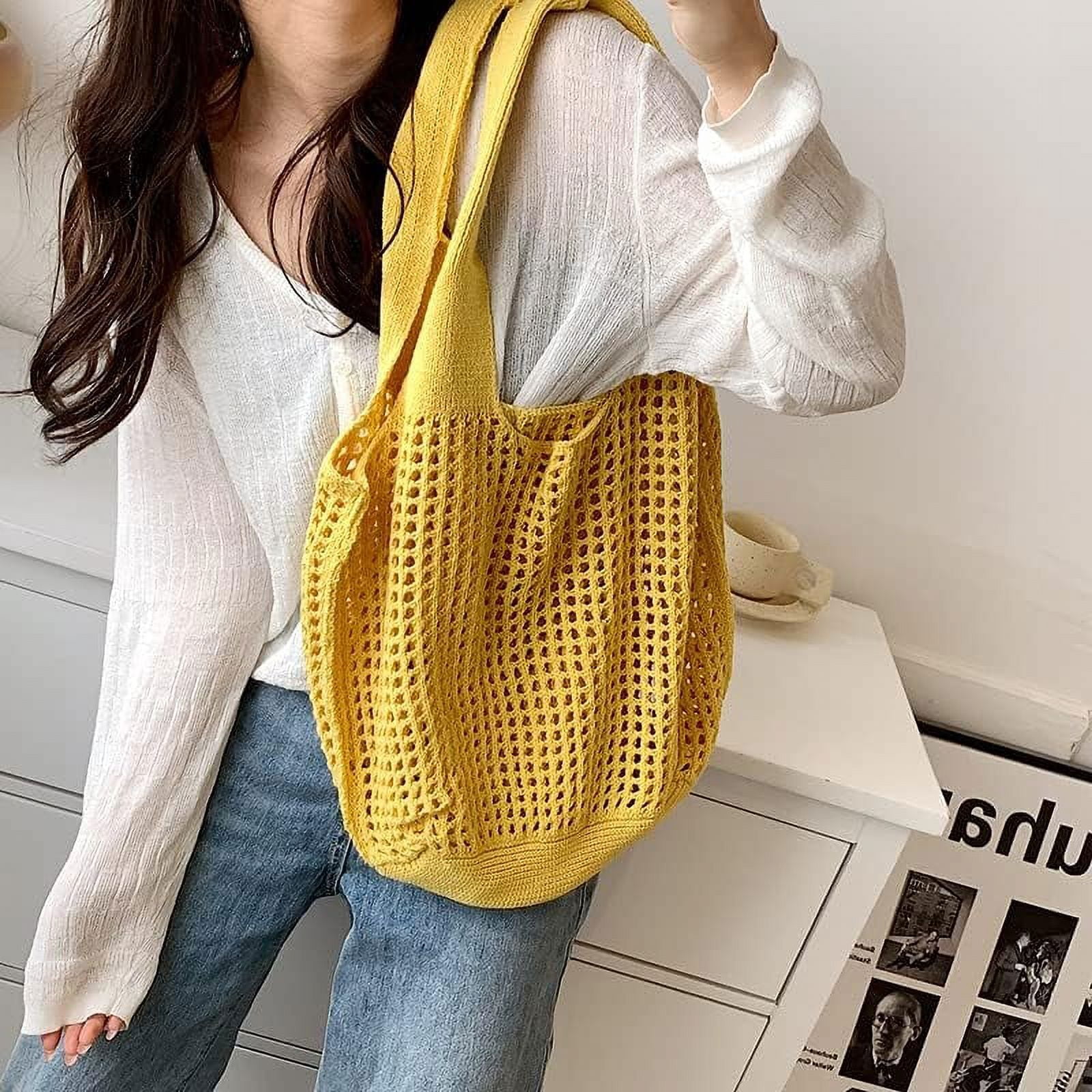 LinYooLi Crochet Tote Bag, Cute Boho Knit Tote Bag Y2K Large Crochet Beach Bag Shoulder Bag Handbag
