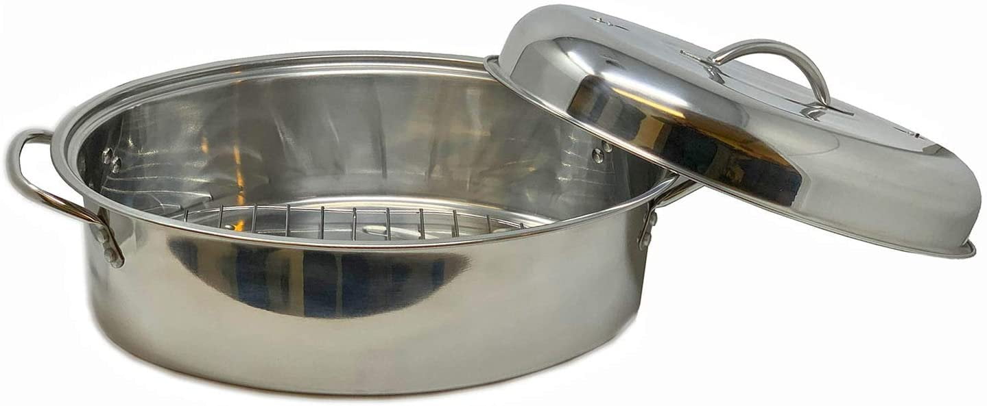 Stainless Steel High Dome Turkey Roaster Pan With Lid & Wire Rack for  Roasting Meat & Vegetables