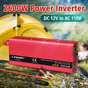LVYUAN 2600 Watts Peak Power Inverter Modified Sine Wave DC 12V to AC 110V 120V Car Converter 2 AC Outlets + USB Adapter USB Charger for Car, RV, Camping & Home Backup Red