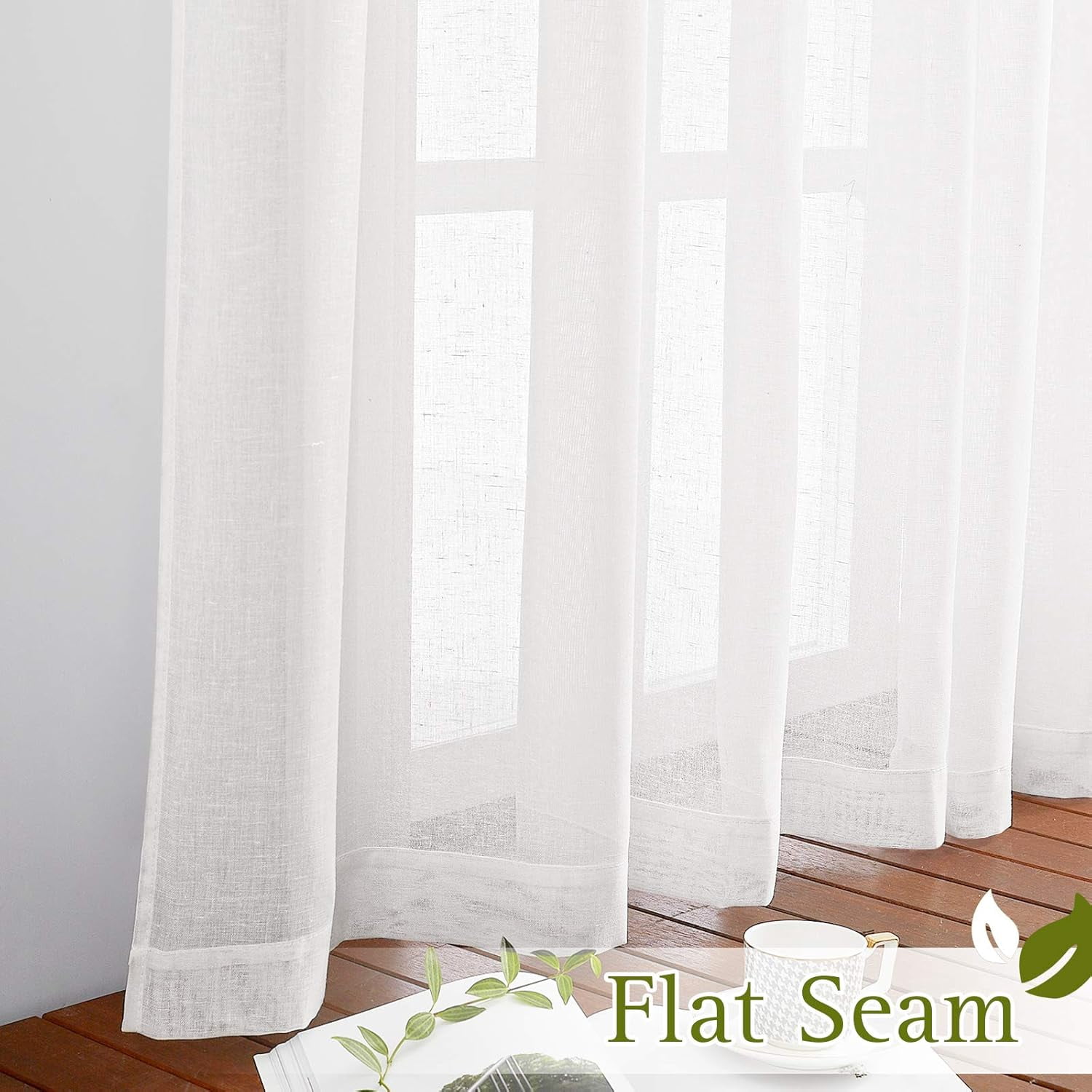 White Sheer Linen Curtains for Living Room 84 inch Length 2 Panels Set, Grommet Semi Sheer Privacy with Light Filtering Flax Window Treatments for Bedroom, W52 x L84