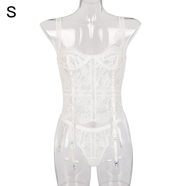 Mujeres Sexy Malla Encaje Lencería Perspectiva Ropa interior Body Ropa de dormir Regalo, S Jumpingount XX000111-01