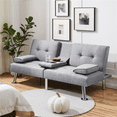 thumbnail image 3 of Yaheetech Modern Fabric Upholstered Futon with 2 Throw Pillows, Light Gray, 3 of 8