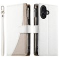 thumbnail image 1 of Funda cartera GANGXUN para iPhone 16 , cuero PU con tarjetero, cremallera, correa de mano, soporte y protección 933°, 1 of 6