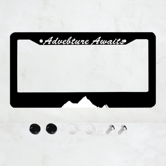 Advebture Awaits License Plate Frame Mountain Waves Forest License Plate Aluminum Funny License Plate Holder Car Accessory With Screws Car Decoration 12" x 6" For Men Women