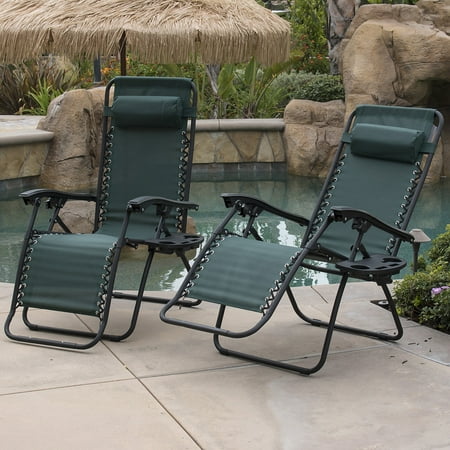 Belleze 2-Pack Zero Gravity Chairs Patio Lounge +Cup Holder/Utility Tray (Green)