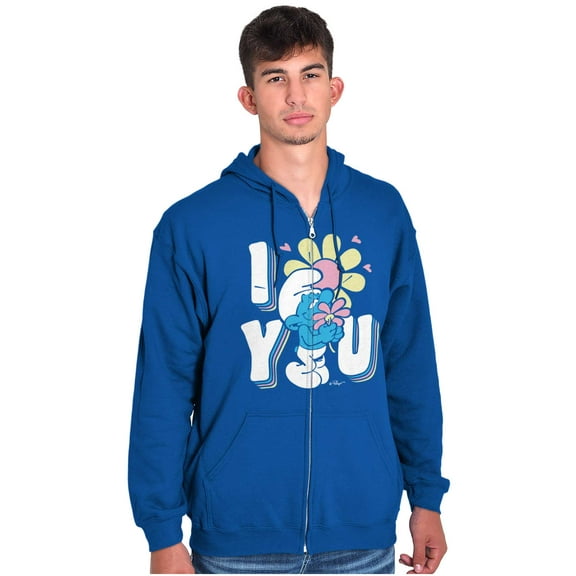 Vintage Smurf I Love You Flowers Zip Hoodie Sweatshirt Women Brisco Brands M