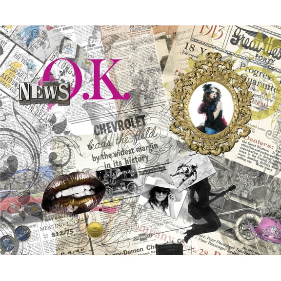 Dundee Deco Retro Newspaper Mix Women Wall Mural, 11'10" x 8'10"