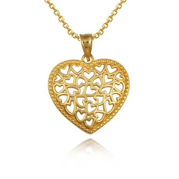 10k Yellow Gold Heart Shape Milgrain Pendant / Necklace (16 Inches)