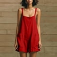 thumbnail image 4 of SZJXBUY Combinaison Fluide pour Femme Grande Taille Décontractée une Pièce Sans Manches Combinaison Chic à Bretelles Spaghetti Courte avec Poches Rouge,G, 4 of 7